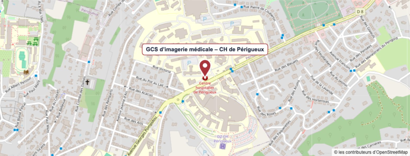 Plan d'accès au Centre Hospitalier de Périgueux, 80 avenue Georges Pompidou